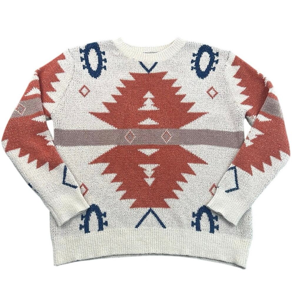Main Strip Southwestern Aztec Boucle Knit Sweater Western Boho Women's S